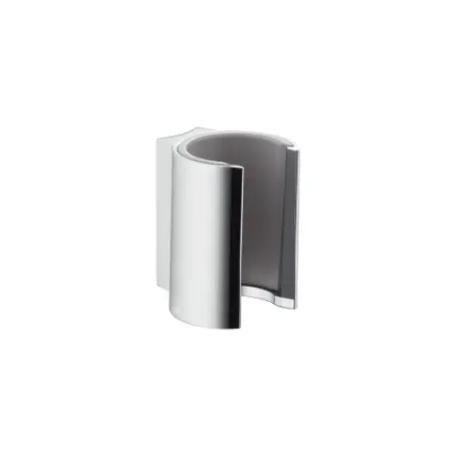 AXOR Brausehalter in Chrom-Optik, gebogenes Design, zur Befestigung von Duschköpfen an Wänden oder Halterungen.
